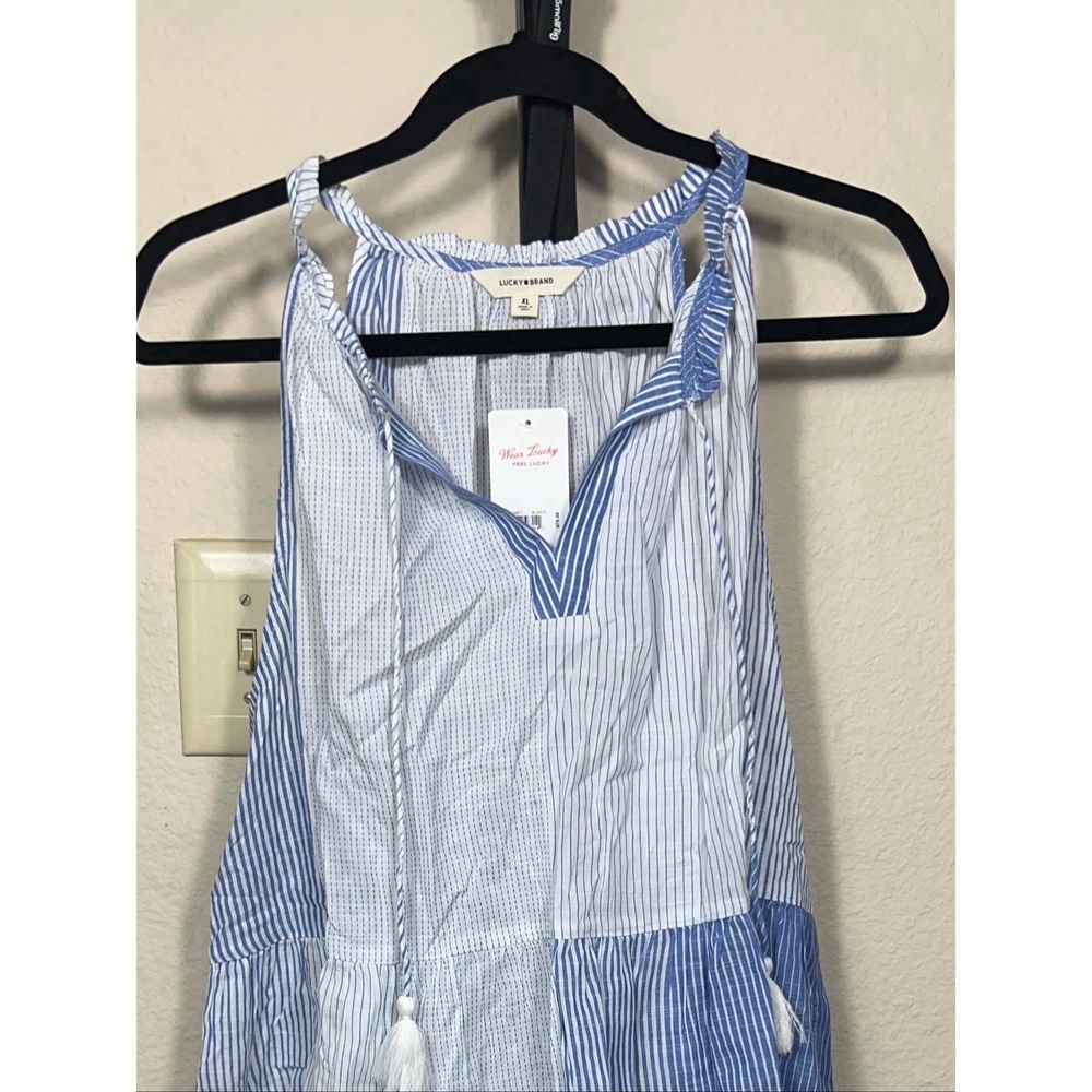 New Lucky Brand Women's Top XL Blue White Striped Casual Regular Fit Shirt